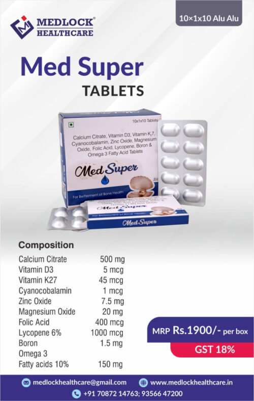 Calcium Citrate-500 Mg.,Calcitriol-0.25 Mcg,Vitamin K2-7-45 Mcg, Methylcobalamin 1000 Mcg, Zinc Oxide Tablet